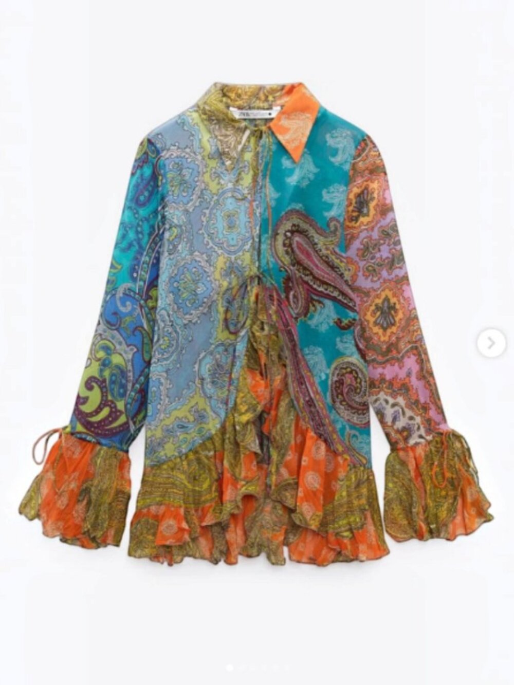 NWT ZARA RUFFLED PRINT BLOUSE SIZE M